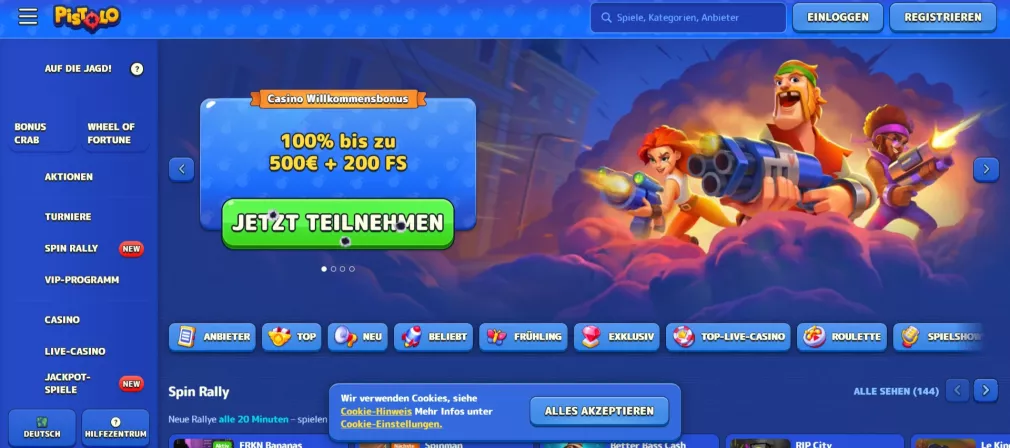 Pistolo Casino – 100% Bonus bis 500€ und 200 Freispiele für neue Spieler in Deutschland